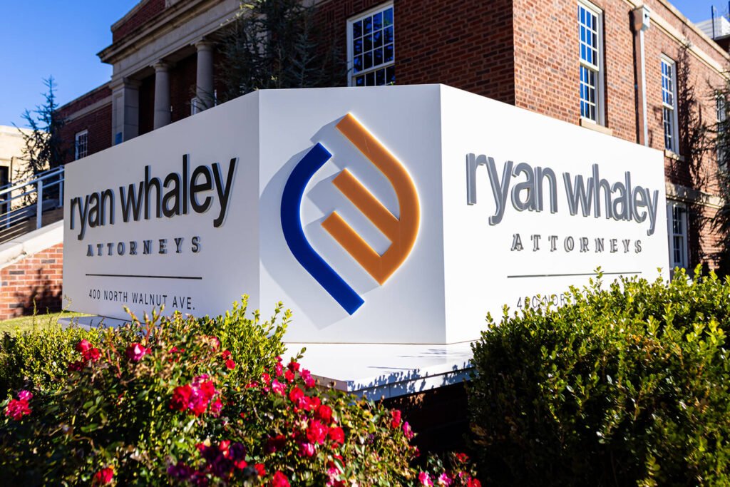Exterior LED monument sign with push-through acrylic elements for Ryan Whaley.