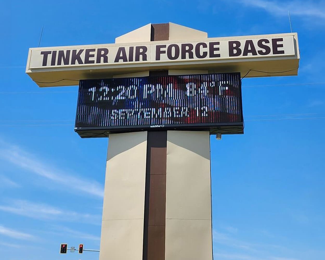 Electronic message center at Tinker Air Force base in Oklahoma City.